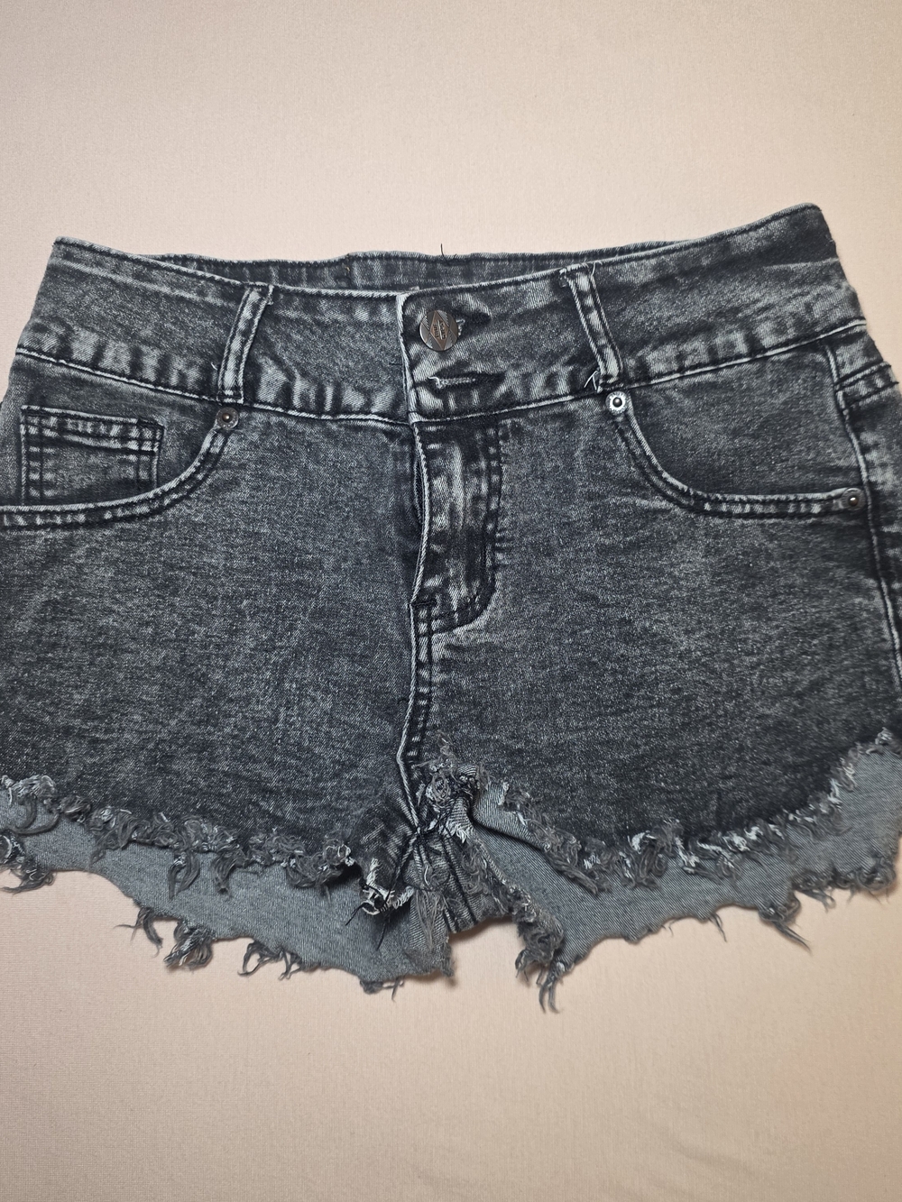High-Rise Black Acid-Wash Denim Cutoff Shorts